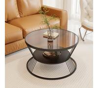 Genérico Modern Round Black Glass Coffee Table with Metal Frame, Stylish and Functional End Table for Living Room, Bedroom, Office, Small Spaces, 18 Inch Design