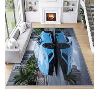 Genérico moderno tecnología velocidad lavable a máquina alfombra 120 x 170 | Azul coche deportivo desmontable respaldo antideslizante alfombra pila corta para sala de estar, comedor, dormitorio, cocina