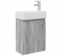 Genérico Mueble Lavabo Sonoma Gris con Grifo Agua Caliente Fría | Montaje en pared, puertas reversibles, madera de ingeniería, fácil de mantener