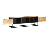 Genérico Mueble TV Madera Mango Bruto 130x30x40cm 2 Puertas | Fábrica Mano Marco Hierro Polvo, 3 Compartimentos, Almacenamiento Multimedia Libros Zapatos