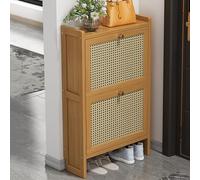Genérico Mueble Zapatero Estrecho con 2/3 Puertas, Armario de Zapatos de Bambú, Organizador de Calzado Independiente, Mueble Zapatero para Pasillo Estrecho (68×17×87cm)