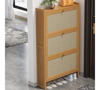 Genérico Mueble Zapatero Estrecho con 2/3 Puertas, Armario de Zapatos de Bambú, Organizador de Calzado Independiente, Mueble Zapatero para Pasillo Estrecho (68×17×121cm)