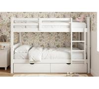 Genérico MUEBLESYA Litera Doble de Pino con Patas de 5,8x5,8 cm, 2 Camas 90x190 cm con Pack de 2 Cajones Inferiores, Estabilidad Reforzada y Escalera Reversible, Blanco Lacado (con CAJONES)
