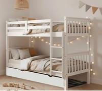 Genérico MUEBLESYA Litera Triple de Pino Macizo con Seguridad Certificada, 3 Camas 90x190 cm con Cama Nido, Estructura Convertible y Escalera Reversible, Blanco Lacado