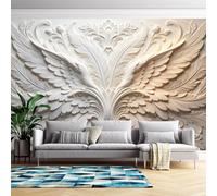 Genérico Mural De Pared Con Relieve 3D De Flores Y Alas De Pluma | 368 Cm (Ancho) X 254 Cm (Alto) Adhesivos De Pared Modernos Con Efecto De Relieve Para Dormitorio Y Sala De Estar - No Tejido - No