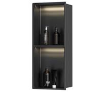 Genérico Nicho de Ducha Empotrado de Acero Inoxidable, Estante de baño Impermeable para Montaje en Pared, nicho de Ducha de Acero Inoxidable con luz LED insertable en la Pared, Negro Mate, nicho de p