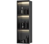 Genérico Nicho de Ducha Empotrado de Acero Inoxidable, Estante de baño Impermeable para Montaje en Pared, nicho de Ducha de Acero Inoxidable con luz LED insertable en la Pared, Negro Mate, nicho de p