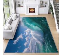 Genérico olas del océano turquesa cresta de ola alfombra 200 x 300 cm lavable antideslizante suave de pelo corto, naturaleza océano alfombra de limpieza fácil para comedor oficina