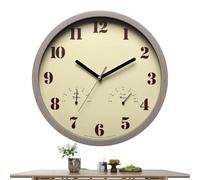 Genérico Outdoor Wall Clock - Round Vintage Metal 24.5cm Decorative Clock | Thermometer and Hygrometer, Accurate Battery Powered Weather Resistant Wall Clock | Outdoor Clock for Patio Porch Pool