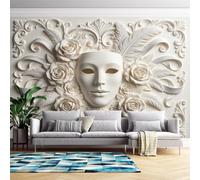 Genérico Papel Mural 3D Con Relieve De Pluma De Rosa, Escultura Facial, Papel Adhesivo, 100 Cm (Alto) X 140 Cm (Ancho), Removible, Autoadhesivo, Para Sala De Estar Y Dormitorio - Decoración Barroc