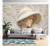 Genérico Papel Pintado Mural Moderno Con Relieve De Pluma Y Efecto De Ilusión 3D De Rostro Femenino, 100 Cm (Alto) X 140 Cm (Ancho). Papel Pintado Autoadhesivo Removible Para Sala De Estar Y Dormi