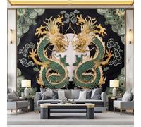Genérico Papel pintado panorámico no tejido, animales dragón, 400 x 280 cm, tradicional, oriental, mitología, decoración de pared, sala de estar, dormitorio infantil, fácil de limpiar, revestimiento