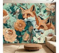 Genérico Papel pintado panorámico no tejido floral peonías animales zorros 400 x 280 cm - Pastoral refinado foto decoración de pared salón dormitorio dormitorio infantil - Fácil de cuidar
