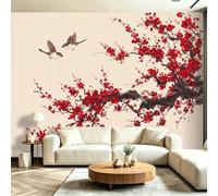 Genérico Papel pintado panorámico no tejido Planta Flores Animal Pequeño Pájaro, 3D Papel pintado Oriental Zen Decoración de pared para sala de estar, dormitorio infantil, 350 x 256 cm Tapiz
