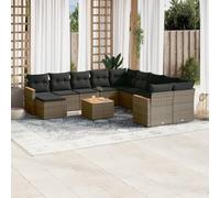 Genérico salón de jardín 12 piezas gris resina tejida con cojines | Mesa De Madera De Acacia, Fundas Desmontables, Marco De Acero, Diseño Modular