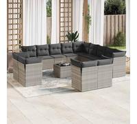 Genérico Salón de Jardín 14 Piezas, Gris Claro, Resina Tressee | Mesa de cristal templado, almacenamiento integral, funda extraíble, diseño modular