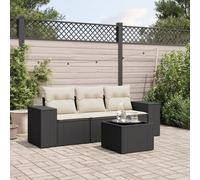Genérico salón de jardín 4 piezas con cojines negro resina tejida | Mesa De Vidrio Templado, Cojines Gruesos, Funda Desmontable, Diseño Modular Para Exteriores