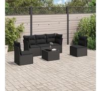 Genérico salón de jardín 6 piezas negro resina trenza con cojines | Modular, Tapa De Vidrio Templado, Cubierta Extraíble Lavable, Cómodo, Durable