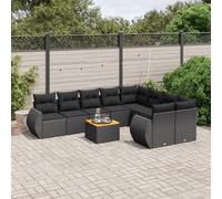 Genérico Salón de Jardín de 10 piezas con Cojines Negro | Resina tressee durable, tapa de madera de acacia, almacenamiento bajo asiento, diseño modular