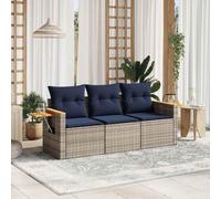 Genérico salón de jardín de 3 piezas gris resina tejida con cojines | Mesa plegable integrada, funda extraíble lavable, diseño modular, uso al aire libre