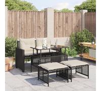 Genérico salón de jardín de 4 piezas, color negro resina, tejido de cristal | Cojines extraíbles lavables, mesa elevable, asiento cómodo, uso al aire libre