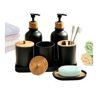 Genérico Set de accesorios de baño 2 Botellas de Líquido con 2 Tarros para | para jabón con vaso para cepillos de dientes y bandeja para baño, cocina, encimera, estante, y