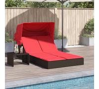 Genérico sillón doble de poliratán con toldo retráctil y respaldo ajustable de 2 posiciones, cojines gruesos marrones con fundas extraíbles y lavables para un confort al aire libre