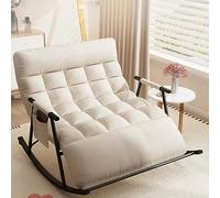 Genérico Sillón mecedor ergonómico Moderno: Elegante sillón tapizado en Blanco con cojín de algodón y Bolsa para reposabrazos, Ideal para Interiores, dormitorios y Balcones. Mueble Auxiliar de confor