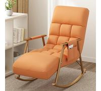 Genérico Sillón reclinable mecedor Ajustable de Gravedad Cero - Cómodo sillón de Interior con Bolsillo Lateral para Sala de Estar y Dormitorio, Elegante Color Naranja con Patas Doradas