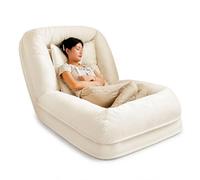 Genérico Sofá Cama Plegable con Ajuste de 5 ángulos, Gran puf de Suelo para Adultos y Mascotas, cojín de diván portátil de Terciopelo Premium para Dormitorio. (White A)
