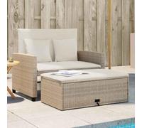 Genérico Sofá de jardín de 2 plazas Beige Resina Trenzada | Cama Convertible, Reposapiés Con Almacenamiento, Funda Extraíble Lavable, Uso Exterior