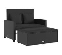 Genérico Sofá de jardín de 2 plazas negro resina trenzada con cojines | Convertible En Cama, Reposapiés Almacenamiento, Funda Extraíble Lavable, Uso Exterior