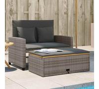 Genérico Sofá Jardín 2 Plazas Gris Resina Tejida Acacia | Reposapiés Convertible En Cama, Reposapiés Con Almacenamiento, Funda Extraíble Lavable, Poliratán Exterior