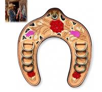 Genérico Soporte de cuero artesanal con forma de herradura para pañuelos vaqueros (*wild rags*), organizador estilo *western* con anillos metálicos, expositor de pared rústico para ranchos (#C)