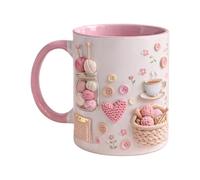 Genérico Tazas De Café Novedosas: Decoración De Escritorio De Ganchillo De Cerámica De 350 Ml, Taza De Té Con Estampado De Visual Con Efecto 3D Y De Alto Brillo, Lindo Regalo De Cumpleaños Artesana
