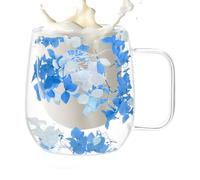 Genérico Vasos de Café de Doble Tazas de Café de Vidrio con Flores Secas | Taza de té de doble pared de , Vasos de café de vidrio transparente con asa de 250 ml Para zumo, bebidas y agua