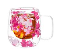 Genérico Vasos de Vidrio de Doble Pared Taza de café térmica con flor seca | Vasos Vidrio Transparente para Café, Taza Doble Capa con Aislamiento Térmico y Asa 250 ml Para Té Leche Latte