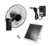 Genérico Ventilador de Pared Solar, Ventilador Exterior Potente con Placa Solar y Batería, Ventilador de Pared Silencioso con Mando a Distancia, Oscilante 90° para Terraza y Camping