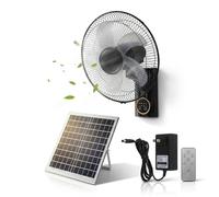 Genérico Ventilador Solar de Pared 40cm con Mando a Distancia, Ventilador Exterior Potente y Silencioso con Placa Solar y Batería, Oscilante 90° para Terraza, Camping y Hogar