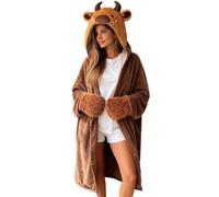 Genérico - Vestido de dormitorio para mujer, 2026, con capucha, forro polar, con capucha, poncho, cálido, suave, para salón, marrón, Talla única
