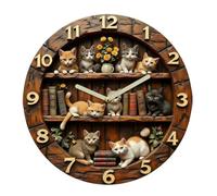 Genérico Vintage Bookshelf Cat Wall Clock, Wooden Silent Animal Art Decor