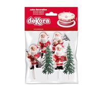 dekora - Kit de Decoracion de Tartas con Figuras Decorativas de Navidad - Abetos y Papa Noel, 6 Piezas