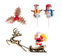 Generique - Dekora - Kit de Decoracion de Tartas con Figuras Decorativas de Navidad - Acebo, Muñeco de Nieve y Papa Noel