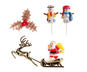Generique - Dekora - Kit de Decoracion de Tartas con Figuras Decorativas de Navidad - Acebo, Muñeco de Nieve y Papa Noel