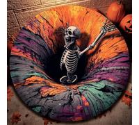 Générique Halloween 3D Rug, Optical Illusion Skeleton Abyss Round Area Rug, Spooky Indoor Floor Mat for Living Room Bedroom Entryway and Halloween Party Decor (Halloween F,100cm)