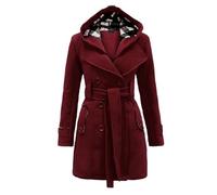 Generisch Abrigo de lana para mujer, chaqueta de invierno con botones de doble botonadura, gabardina de longitud media, chaqueta cortavientos con capucha, chaqueta cortavientos monocolor, elegante y