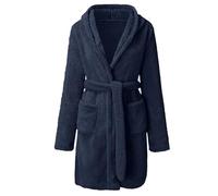 Generisch Albornoz para sauna para hombre, de franela, con cordones, albornoz de forro polar, albornoz de felpa, ropa de baño, poncho térmico, azul marino, M