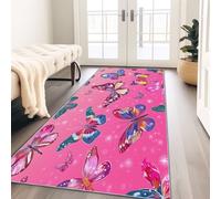 Generisch Alfombra de pasillo antideslizante, moderna y divertida, diseño de mariposa, lavable, 60 x 180 cm, color rosa y multicolor