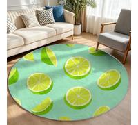 Generisch Alfombra de pelo corto, redonda, 150 cm, lavable, para verano, frutas, sofá, mesa de café, rodajas de limón, decorativa, para salón, dormitorio, parte inferior antideslizante, para comedor
