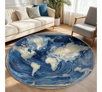 Generisch Alfombra de pelo corto, redonda, 150 cm, lavable, retro, náutica, sofá, mesa de café, alfombra decorativa para salón, dormitorio, parte inferior antideslizante, para comedor, azul